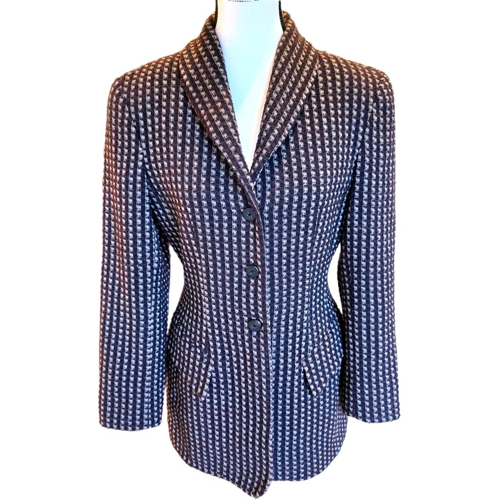 Vintage Y2K Citi by Yansi Fugel Blazer Womens 4 Brown Houndstooth‎ Wool Blend